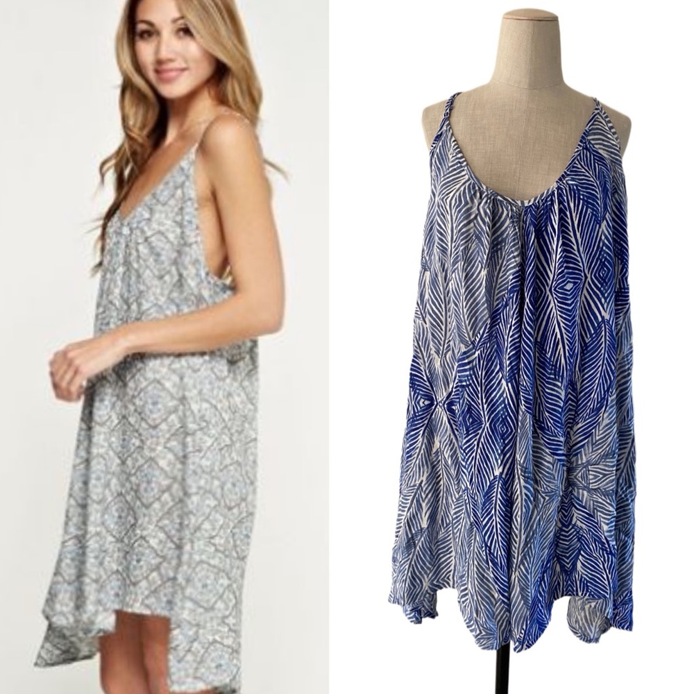 Lovestitch Blue palm Print Trapeze Dress